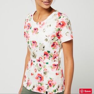 Jaanuu Peplum Scrub Top “New Bloom” Size: XS